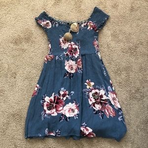 Blue Floral Off The Shoulder Dress